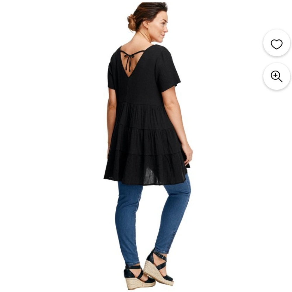 Ellos Womens Tiered Gauze Tunic. Size 18. Black